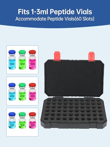 60-Slots 3ml Peptide Case for Fridge and Travel, Insulin & Peptide Vials Storage Case for 1ml 3ml Vials, Portable Vial Storage Case, Compact Travel Case (Black) - color: 60-shots×3ml (Black)