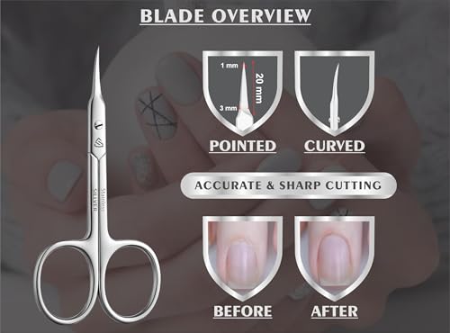SILLVER Cuticle Scissors Curved Blade - Extra Fine Pointed Tip Professional Manicure Grooming Scissors for Cuticles, Beard, Nose Hair, Eyelash, Mustache - Eyebrow Scissors - size: Slim 3-0.9mm Blade Width