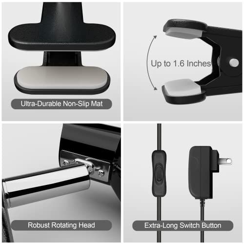 deeloop Clip On Light, 400LM Reading Lamp, Flexible Clamp Light, Black - color: Black