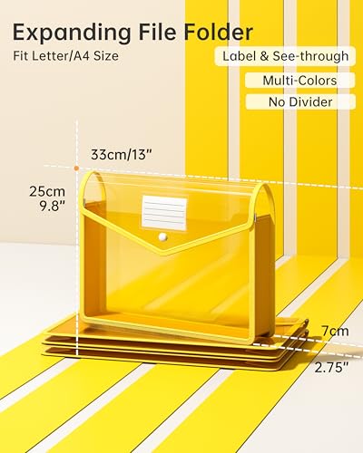 2 Pack Plastic Expanding File Folder, Fit Letter/A4 Size, Yellow - color: Yellow