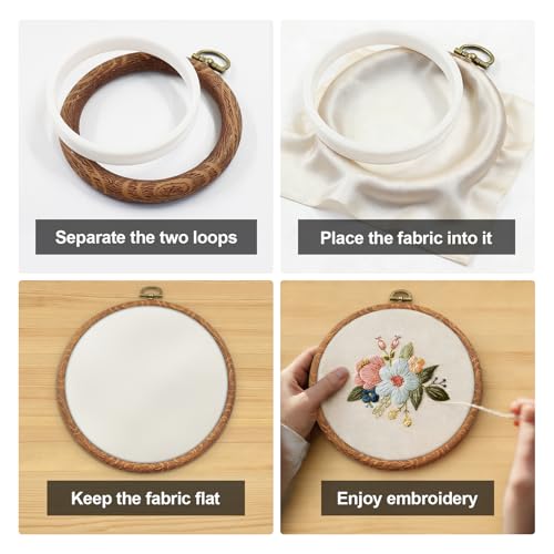 Marvexi 5Pcs Oval Embroidery Hoops 6.3"x9", Vintage Cute Faux Wood - style: 6.3" x 9"