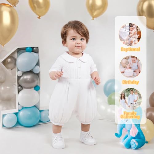 Booulfi Boy Baptism Outfits White Romper Fall Clothes Christening Gifts - color: White-4042, size: 0-3 Months