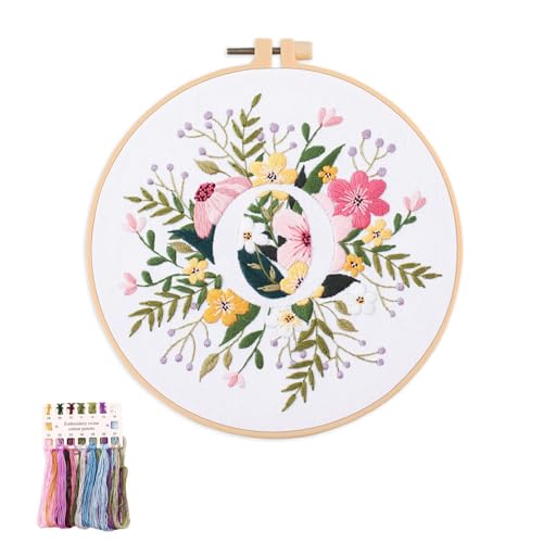 artcici Embroidery Kits Plant Flower Leaf English Letter Patterns for Beginners Adults, Full Range Embroidery Starter Kits Cross Stitch Needlework Supplies (Letter O) - color: Letter O