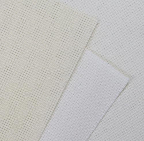 KCS 2 pc of 15" x 18"(38cmx45cm) 14 Count Cross Stitch Cotton Aida Cloth Needlework Fabric Box (Antique White+Cream, 14CT) - color: Antique White+cream, size: 14CT