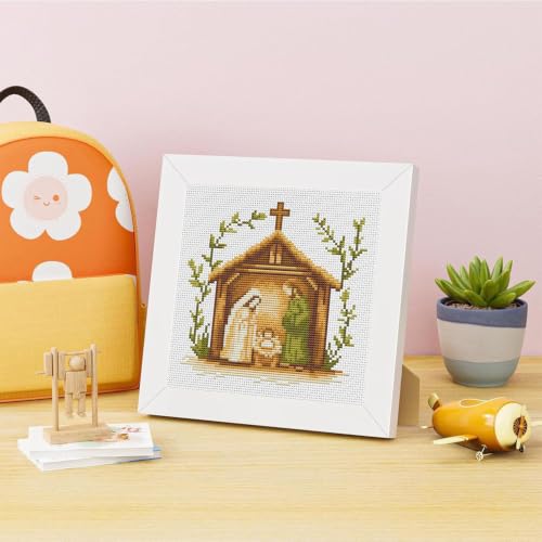 Nativity Scene Stamped Cross Stitch Kits for Adult Beginner with Frame - color: Jesus Cross Stitch Kits