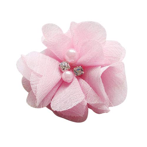 Chenkou Craft Pack of 12pcs Chiffon Flowers Ribbon Bows W/Beads 2-3/8" (60mm) Appliques Wedding Decor Bulk Lots (Pink) - color: Pink