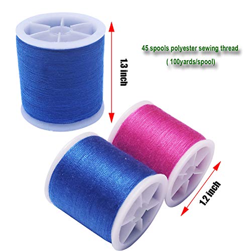 45 spools Sewing Thread Kits Polyester for Hand & Machine Sewing,100yards Each,Total 4500yards - color: 45 Rainbow colors, size: 45 spools