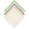 Natural Linen Pocket Squares, Embroidered Contrast Border 3 pcs, Off white - color: A5 (3-pack)