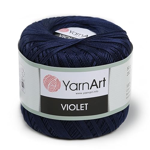 Yarn Art 1 Skein YarnArt Violet,100 Mercerized Cotton Yarn Threads Crochet Lace Hand Knitting Yarn Embroidery Arts Crafts (Navy Blue 0066) - color: 0066
