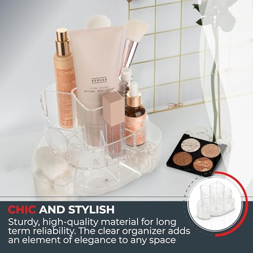 Masirs Small 360 Rotating Makeup Organizer, 5 Compartments, Square Clear - color: Square Clear