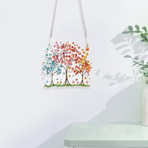 JISHSHAY Tree of Life Diamond Painting Pendant Diamond Art Hanging Ornament Gem Art Window Hanging Gem Painting Wind Chimes Mosaic Kits for Adults Windchimes Embroidery Sun Catchers Window Hangers - color: Tree of Life 1