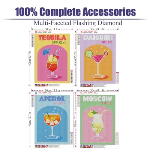 EIBEILI Diamond Art Kits for Adults-4P Wine Cocktail Diamond Painting Kits - color: 4 Pack Cocktail
