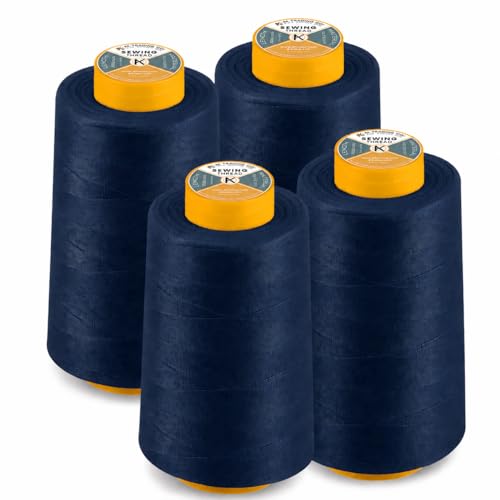 AK TRADING CO. 4-Pack Navy Blue All Purpose Sewing Thread Cones (6000 Yards Each) of High Tensile Polyester Thread Spools for Sewing, Quilting, Serger Machines, Overlock, Merrow & Hand Embroidery - color: NAVY BLUE
