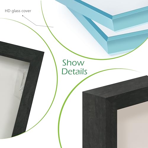 FrameWorks 8x10 Driftwood Wooden Shadow Box Frame – Soft Felt Back, Tempered Glass, and Included Elegant White Ball Push Pins - color: Black Driftwood, size: 8"x10"