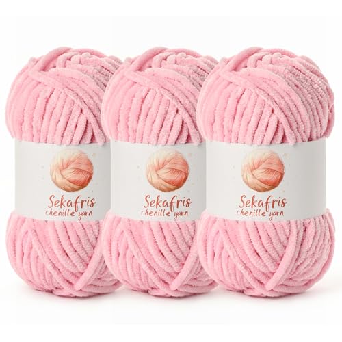 Chenille Yarn for Crocheting Size 5 Bulky Yarn 3 Peach Pink - color: 3 Peach Pink