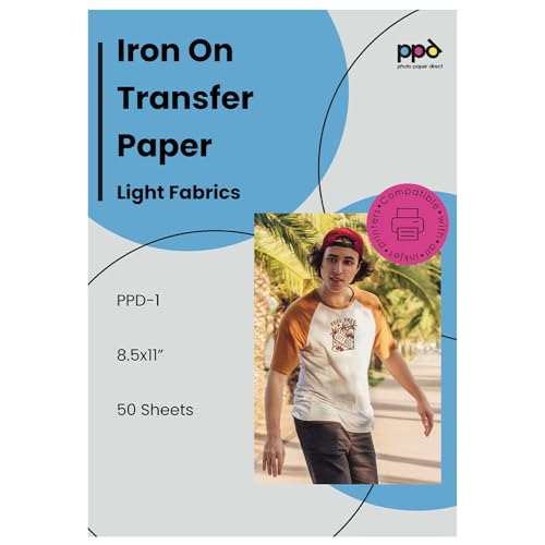 PPD 50 Sheets 8.5x11" Iron-on Heat Transfer Vinyl Paper Light Fabrics - size: 8.5 x 11, style: Light (50 Sheets)