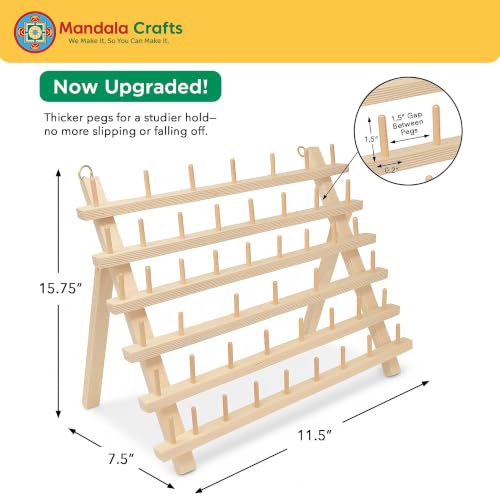 Mandala Crafts 60 Spool Thread Rack Sewing Embroidery Thread Holders - color: Natural