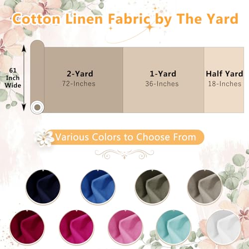 NSGZ White Linen Cotton Fabric Half Yard 61" Wide, Linen Cotton Blend - color: White, size: Half Yard