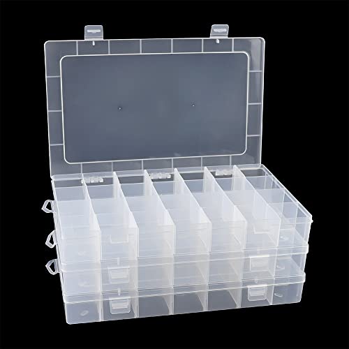 3Pack 28 Compartment Organizer Box with Parkical Adjustable Dividers, 28 Grids Plastic Storage Container for Jewelry, Craft DIY, Bead Organizer, Sewing, Dip Powder, Hair Accessories - size: 3 Pack 28 Compartment Organizer Box