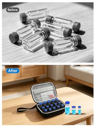 KNOCKO Peptide Case for Fridge -15 Slots Insulin & Peptide Vials Storage Case for 3ml/5ml/10ml Vials, Space for Alcohol Wipes, Needles & Syringes, Portable Peptide Vial Storage Holder (Black) - size: 3ml/5ml/10ml - 15slot