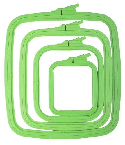Nurge Square Embroidery Hoop - Plastic Cross Stitch Frame for Needlepoint & Embroidery - Adjustable Craft Hoop - Green - Set of 4 - color: Green, size: Multiple Sizes (Set of 4)