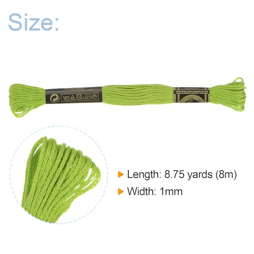 HARFINGTON 12 Skeins Embroidery Floss 8m Each Egyptian Long Fiber Cotton Cross Stitch Thread 26S/2x6 for Embroidery Projects Bracelet, Bright Green - color: Bright Green