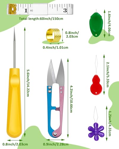 FIVEIZERO Seam Rippers for Sewing – 2 Big and 2 Small Stitch Remover Tools, Thread Ripper, Embroidery Removal Tool, with Needle Threaders, Thimbles, Tape Measure, Tailors Awl and Thread Snips - size: Upgraded Version