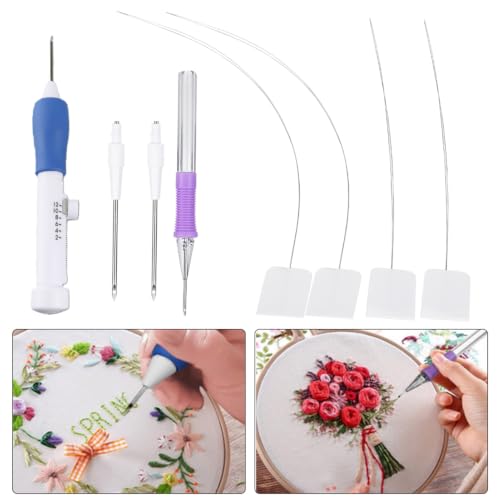 Magic Embroidery Pen Punch Needle Kit, Adjustable Rug Yarn Punch Needle Set, Sewing Needles Easy Threader Embroidery Tools