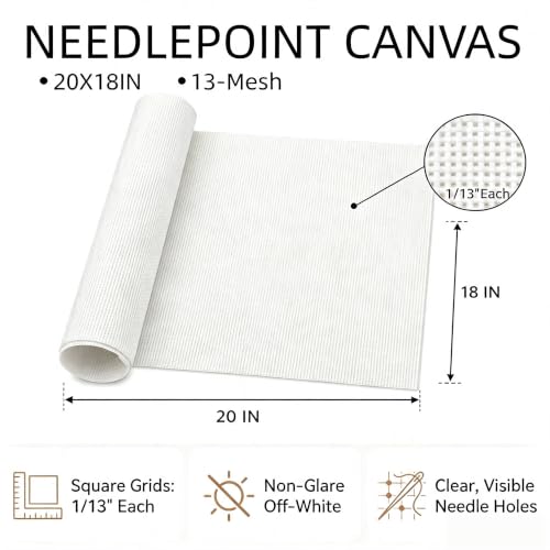 13 Mesh Needlepoint Canvas Blank, 18" x 20" Interlock Needle Point Canvas Roll, Cross Stitch Fabric, Cross Stitch Canvas for Embroidery Crafts - size: 13 Mesh