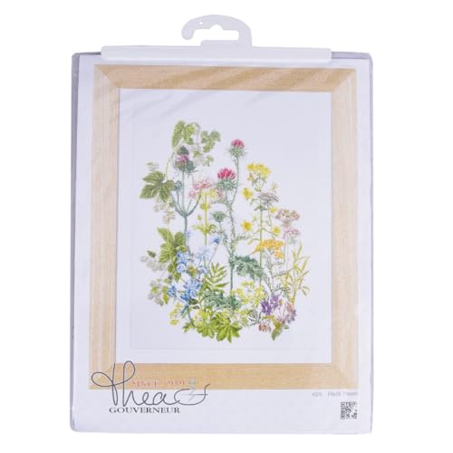 Thea Gouverneur - Counted Cross Stitch Kit - Herb Panel - Linen - 36 Count - Embroidery Kit for Adults - DMC Embroidery Threads and Other Cross Stitch Supplies Included - 424 - color: 424 Linen
