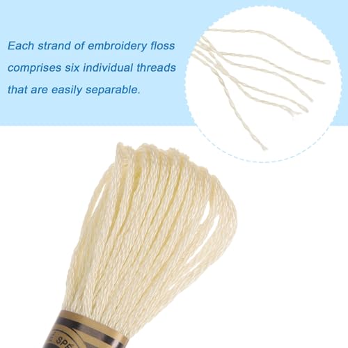 HARFINGTON 12 Skeins Embroidery Floss 8m Each Egyptian Long Fiber Cotton Cross Stitch Thread 26S/2x6 for Embroidery Projects Bracelet, Cream - color: Cream