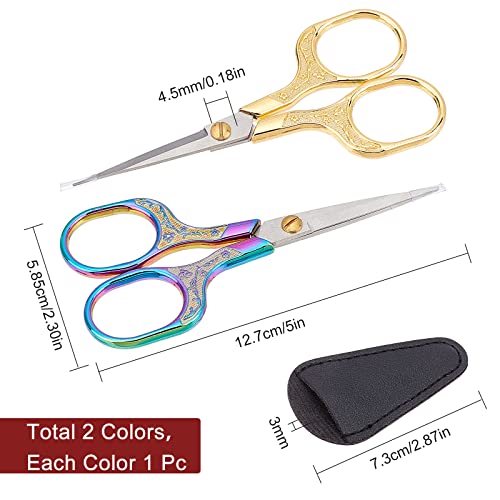 SUNNYCLUE 2Pcs 5 Inch Stainless Steel Embroidery Sewing Scissor Retro-Style Needlework Sewing Scissor with 2Pcs Protective Scissors Cover for Fabric Paper Cutting Craft Threading Use - color: Rainbow Color & Golden-2pcs-sewing Scissors With Cover