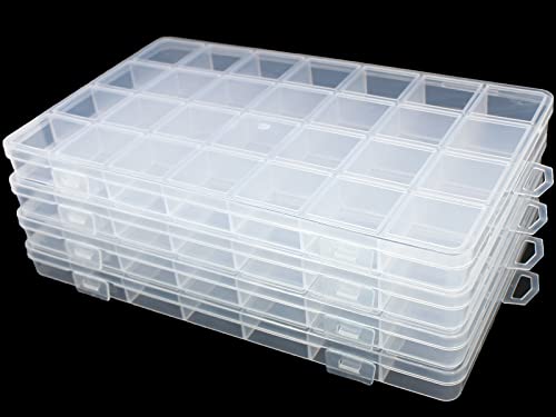 4Pack 28-Grid Clear Storage Boxes with Fixed Dividers for Beads - size: 4pcs 28 Grids
