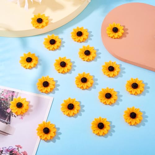 Beadthoven 20Pcs 30mm Flatback Resin Sunflower Cabochons Undrilled Floral Cameo Charms for Jewelry Embellishment Scrapbooking Supplies - color: 0Sunflower-Orange#29mm