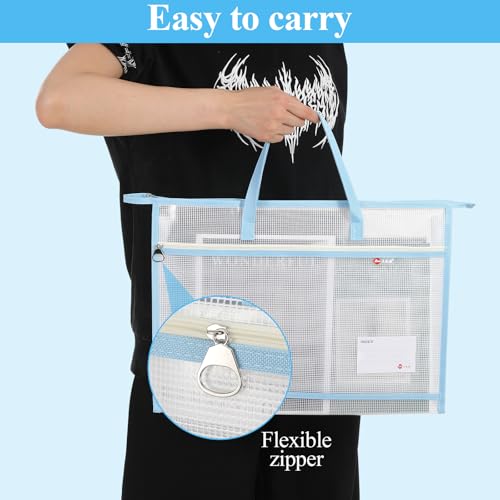 Kenaeooe 6 Pack 18x13x2.8 Inches A3 Project Bags Sewing Project Bag with Zipper and Handle Clear Mesh Craft Organizer Storage for Quilting, Artworks, and Travel Supplies