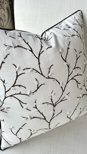 VAGMINE Embroidered Pussy Willow Branch 18x18 Throw Pillow Cover, Ivory - color: Ivory-pussy Willow, size: 18" x 18" (Pack of 1)