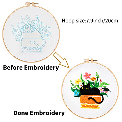 Louise Maelys Black Cat Embroidery Kit for Beginners Botanical Craft - color: kit-4
