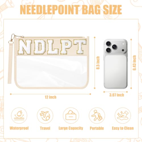BuyCard Needlepoint Project Bag, NDLPT Clear Zipper Pouch Sewing Gifts Bag - color: Beige