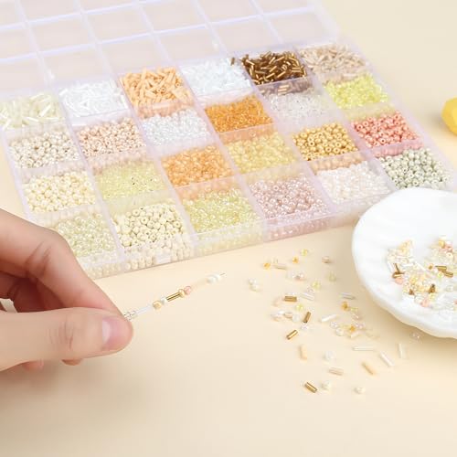 7500Pcs White Glass Seed & Tube Bugle Beads Kit for Embroidery and Craft - color: B-White