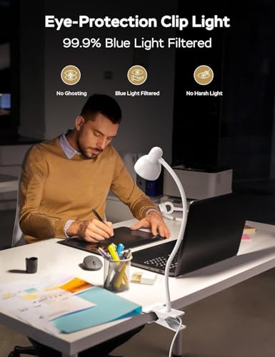 Clip on Lamp USB Reading Light, 3 Color Modes, White - color: White