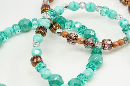 0.9 oz (25g) Gentle Mix of Faceted Fire Polished Czech Glass Beads (Round, Rondelle etc) 4-9mm, Teal Turquoise - color: Turquoise Mix MIX08