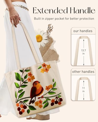 Miss Adola Lightweight Embroidery Canvas Tote Bag - color: Tree Bird