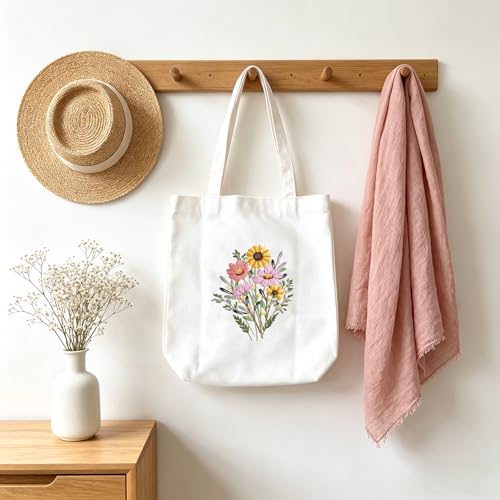 MAKHOT Canvas Tote Bag Embroidery Kit for Beginners,Cross Stitch Kits for Adults,Embroidery Bag Women(White) - color: White