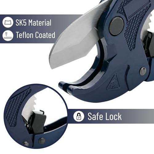 Bates- PVC Pipe Cutter, Cuts up to 1-5/8", Ratchet Pipe Cutter, PEX Cutting Tool for Cutting PEX, PVC, PPR Plastic Hoses and Plumbing Pipes, Navy Blue - color: Navy Blue