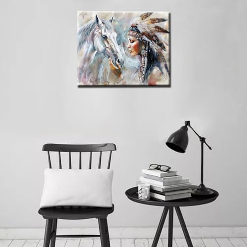 Paint by Numbers for Adults DIY Indians African Tribal Girl and White Horse Oil Painting for Kids Beginner Acrylic Pigmented Kit Wall Art Home Living Room Decor Artwork Handmade Gifts (Manual Frame) - color: Art-05, size: 16''Wx20''H(DIY Frame)