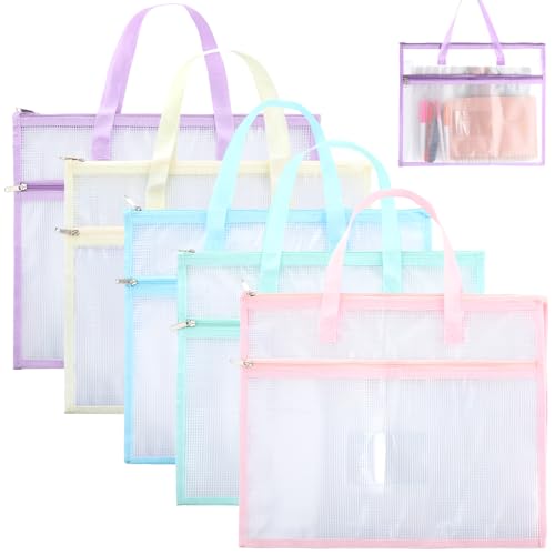 Clysee 5 Pcs Sewing Project Bag 14x11" Needlepoint Organizer, Macaron - color: Macaron