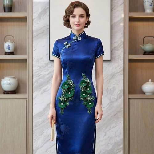 Handmade 3D Flower Embroidery Applique Rhinestone Lace Patch, Hunter Green - color: Hunter Green