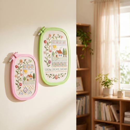 2PCS Square Embroidery Hoops, Rectangle Embroidery Frame Plastic Cross Stitch Hoop for Sewing Needlework Projects (2 Sizes, Green and Purple)