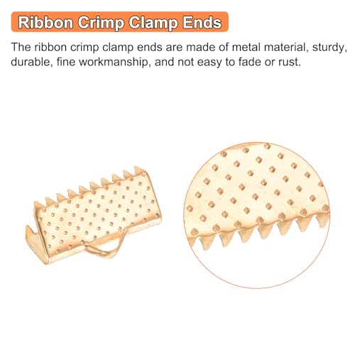 uxcell 280Pcs Ribbon Crimp Clamp Ends, 13mm Bookmark Pinch Crimp Ends, Cord Ends Fasteners Clasp Crimp Ends for DIY Bracelet Necklace Jewelry Making, Light Golden - color: Light Golden, size: 13mm