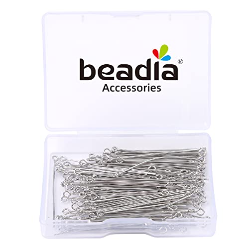 BEADIA Platinum Plated Open Eye Pins Non Tarnish 40mm 150pcs for Jewelry Making Findings - color: Open Eye Pins Platinum, size: 40x0.7mm